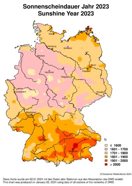 sonnenscheindauer in deutschland 2023
