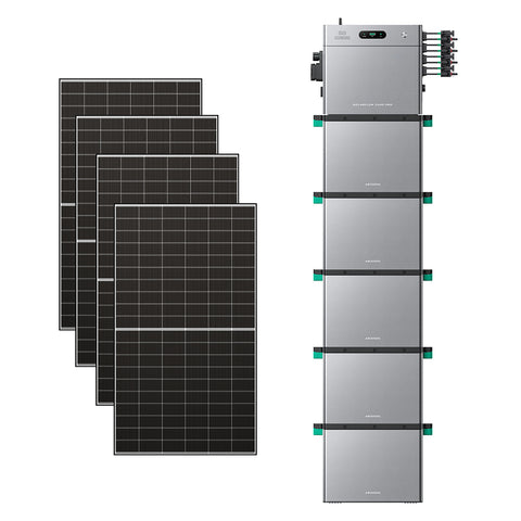 SolarFlow 2400 Pro mit f邦nf zus?tzlichen Batterien und vier 500-W-Modulen